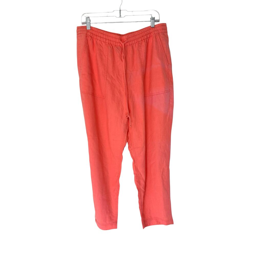 J.Crew New Seaside Pant Pink Pull On Linen Blend Relaxed Straight‎ Leg Large